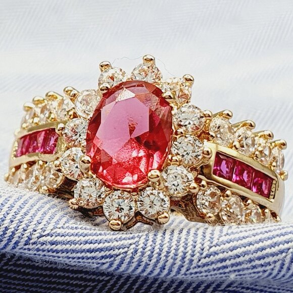 🎁 Royal Court Oval Zircon Three Layer Luxury Gold Rings for Women, EVGG1125 - Picture 1 of 4